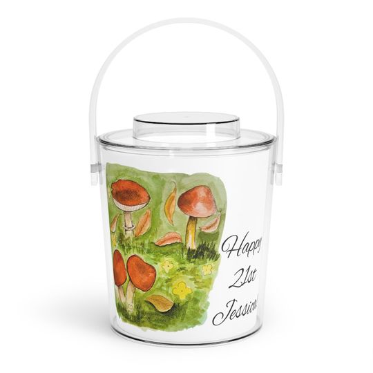 Discover Personalized Ice Bucket with Tongs, Rustic Moss and Mushroom