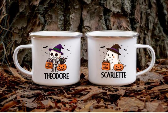 Discover Kids Enamel Mugs Halloween, Halloween Camp Mug Trick or Treat, Boo Basket Stuffers, Bat Mug, Custom Halloween Mug, Cute Halloween Gifts Kids