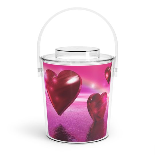 Discover Floating Pink  Hearts Valentine's Ice Bucket with Tongs