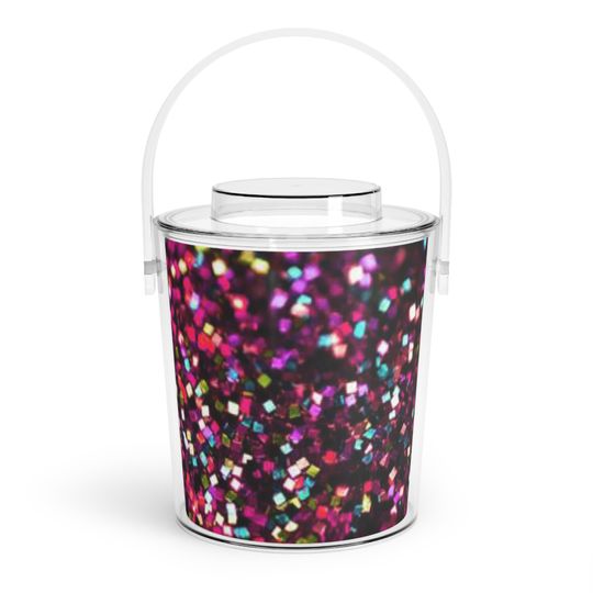 Discover Multicolored Reddish Purple-ish Glitter Ice Bucket with Tongs