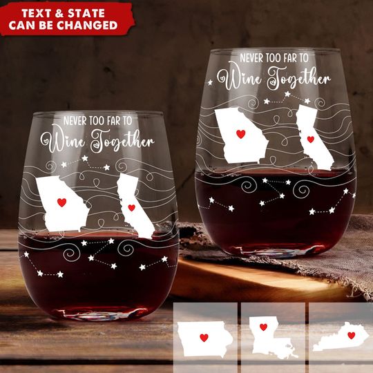 Discover Multi States Long Distance Family Friends Siblings Daughter - Personalized Wine Glass