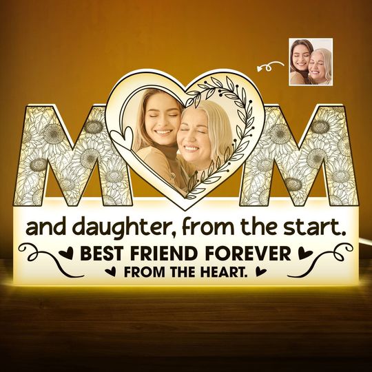 Discover Custom Photo Mom And Daughter Best Friend Forever From The Heart  - Personalized Custom Shaped Photo Light Box
