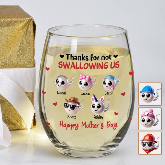 Discover Mom Thanks For Not Swallowing Me - Personalized Mother All Over Wine Glass