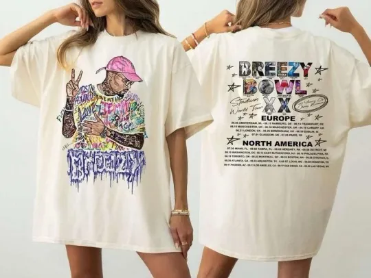 Discover Chris Brown Breezy Bowl Xx 2025 2 Side Shirt, Concert Retro Breezy Fan Tee