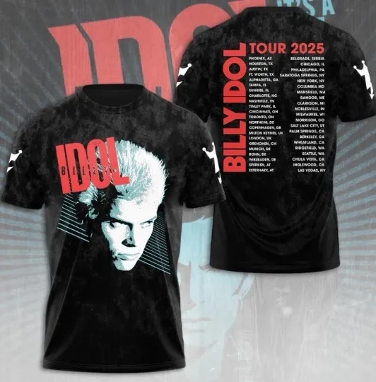 Discover Billy Idol It S Nice Day To Tour2025 3D All Over Printed T-Shirt  20D1486