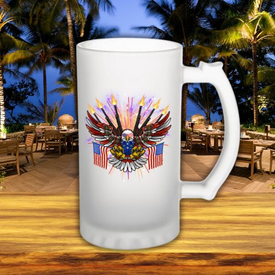 Discover MURICA, Frosted Beer Mug - 4th Of July Stein - Independence Day Mug - Patriotic Eagle Glassware - Red White Blue Mug - American Flag Gift