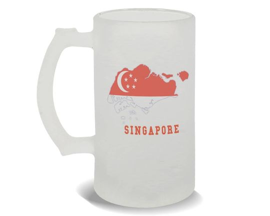 Discover Singapore MAP Flag Frosted Beer Mug Gift Singaporean Epat Country Pride