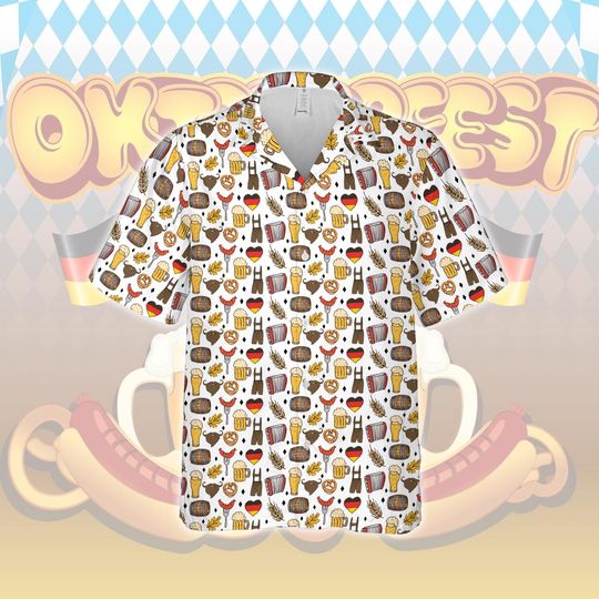 Discover Prost Oktoberfest Hawaiian Shirt, German Beer Pretzel Sausage Bratwurst Button Up Shirt, Oktoberfest Drinking Team Shirt, Beer Lover Gift
