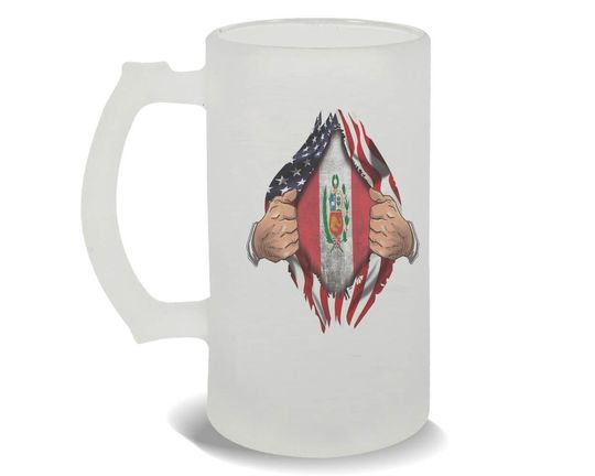 Discover Peru Frosted Beer Mug Gift Flag USA Chest American Peruvian Expat Country