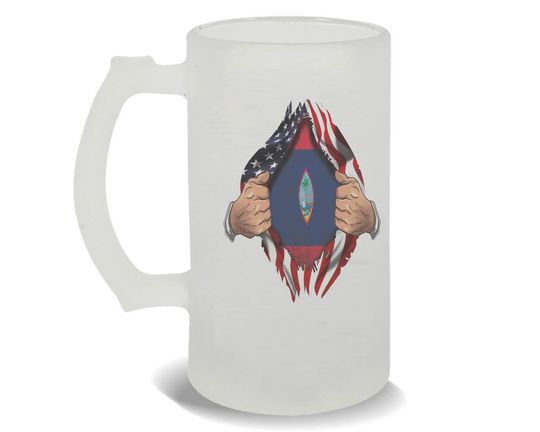 Discover Guam Frosted Beer Mug Gift Flag USA American Chest Guamanian Expat Country