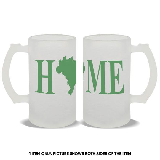 Discover Brazil Home Map Frosted Beer Mug Gift Brazilian Brasil Pride Flag Silhouette Country
