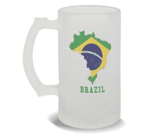 Discover Brazil Map Flag Frosted Beer Mug Gift Brazilian Brasil Country Pride