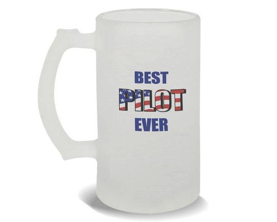 Discover Best PILOT Ever Frosted Beer Mug Gift USA Flag American Patriot Coworker Job