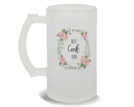 Discover Best COOK Ever Frosted Beer Mug Gift Flowers Floral Coworker Birthday Occupation