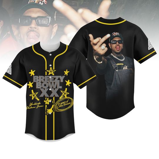 Discover Chris Brown Baseball Jersey, Breezy Tour Concert Team Jersey, Breezy Bowl XX Tour 2025 Baseball Shirt, Chris Brown Fan Sport Jersey Men