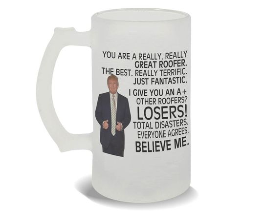 Discover ROOFER Funny Trump Frosted Beer Mug Gift Great ROOFER Birthday Christmas Jobs