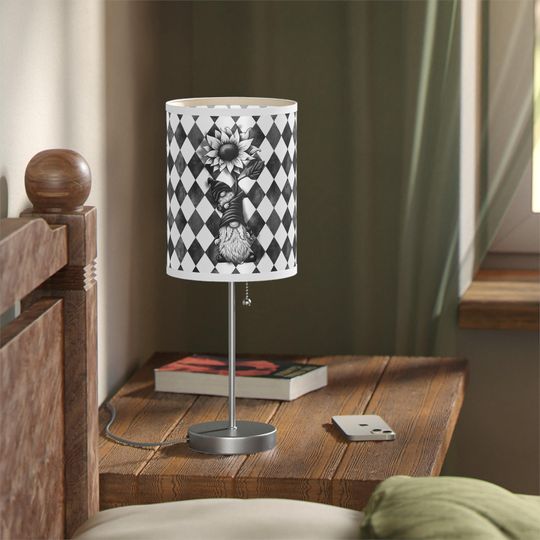 Discover Table Lamp, Black and White Vintage Gnome Lamp on a Stand with US|CA Plug
