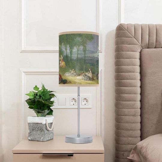 Discover Rococo Oil Painting Lamp Shade and Stand , 18th Century French Art Lamp