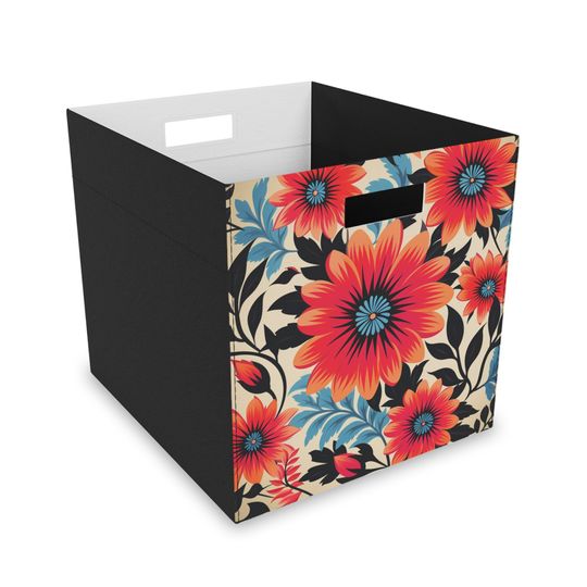 Discover Felt Storage Box - Bright, Colorful Floral Pattern