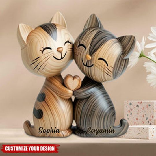 Discover Cute Cat Couple - Personalized Cat Custom Shaped Acrylic Plaque