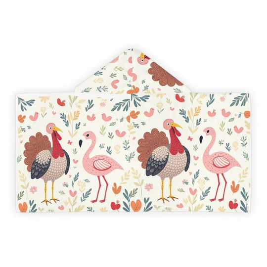 Discover Animal Hooded Towel, Kids Bath Towel, Children Beach Towel, Turkey and Flamingo Design, Bird Lover Gift, Summer Pool Towel