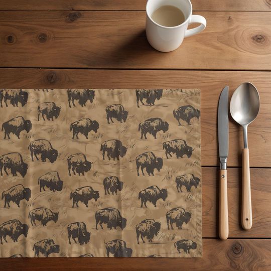Discover Bison Placemat, Western Rustic Decor, Table Mat, Dining Room