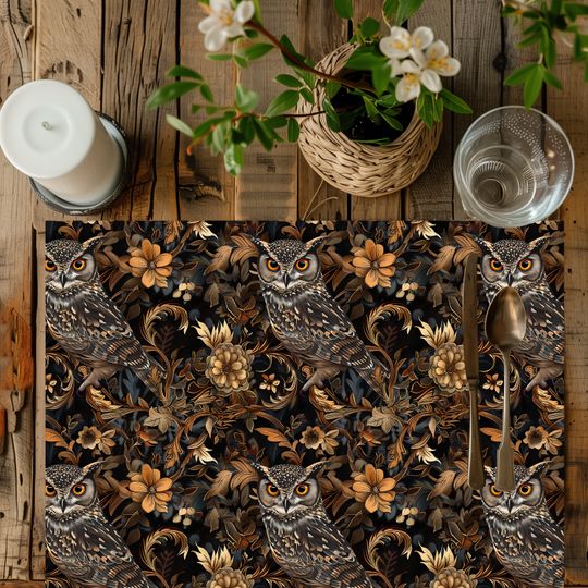 Discover Medieval Floral Owl Dinner Placemat - Cotton Placemat