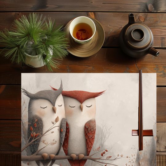Discover Cute Snow Owls Placemat - Owl Inspired Dining