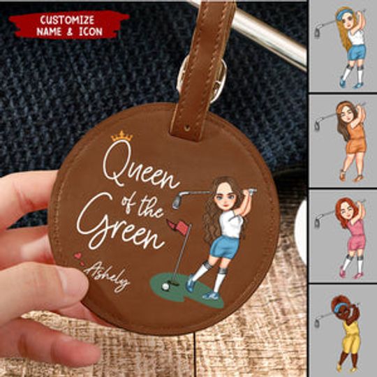 Discover Queen Of The Green - Personalized Leather Golf Bag Tag