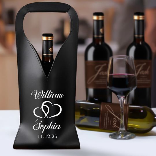 Discover Personalized Groom & Bride Leather Wine Bag Engagement Gift, Wedding Gift