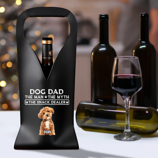 Discover The Man The Myth The Snack  Custom Photo Dog Dad Leather Wine Bag