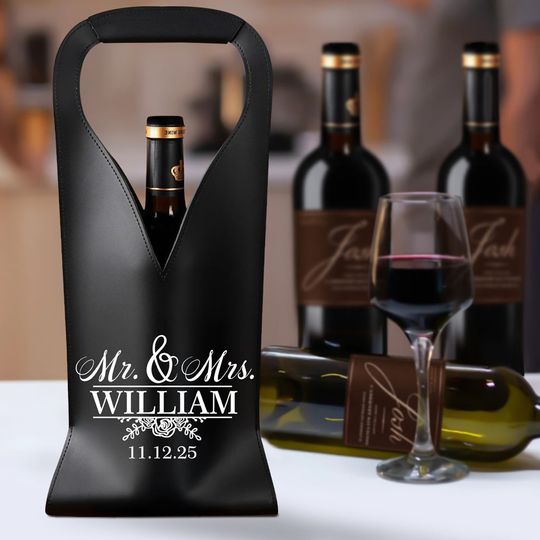 Discover Personalized Wedding Leather Wine Bag Engagement Gift, Wedding Gift for Bride & Groom