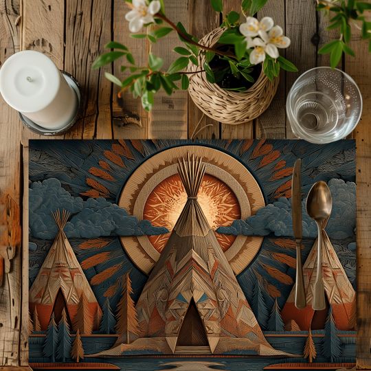 Discover Tipis in the Feathered Sun - Native American Dining Placemat
