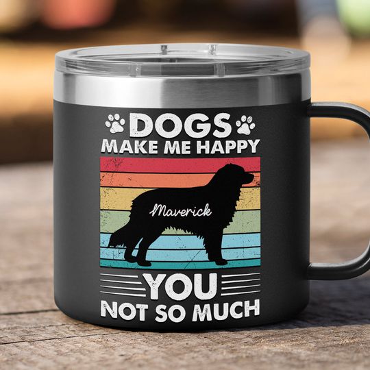 Discover Dogs Make Me Happy - Personalized 14oz Stainless Steel Tumbler - Gift For Dog Lover