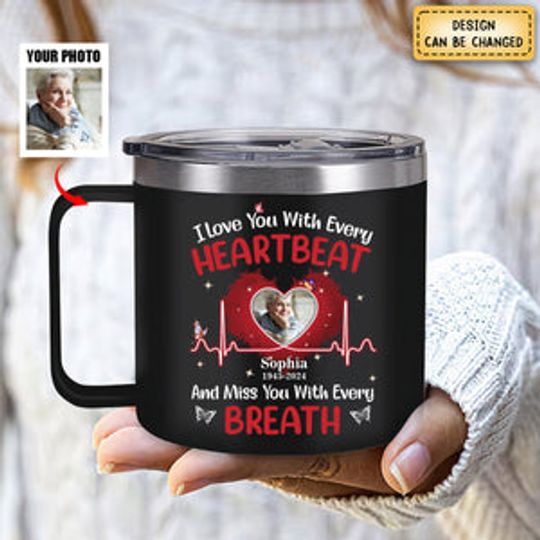 Discover Memorial Upload Photo Personalized Custom 14oz Stainless Steel Tumbler With Handle