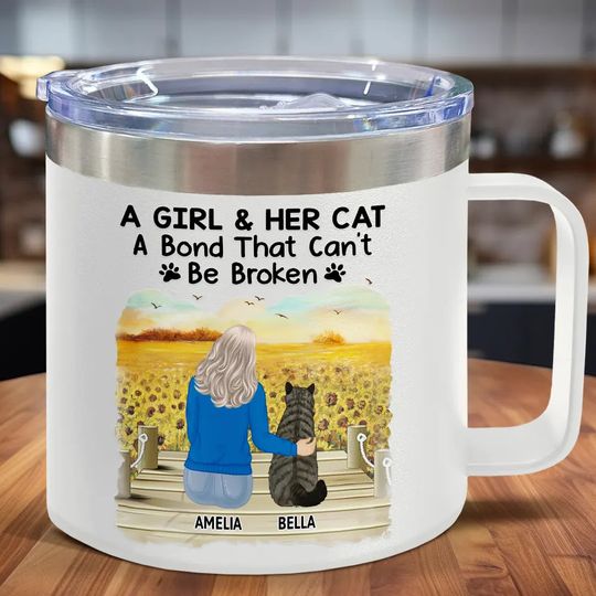 Discover A Bond That Can't Be Broken Cat - Personalized 14oz Stainless Steel Tumbler With Handle