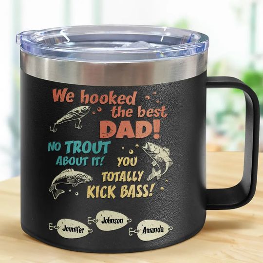 Discover We Hooked The Best Dad Fishing - Personalized 14oz Stainless Steel Tumbler With Handle