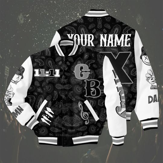 Discover Customized 1111 CBXX Varsity Jacket, Custom Name Black And White Music Jacket