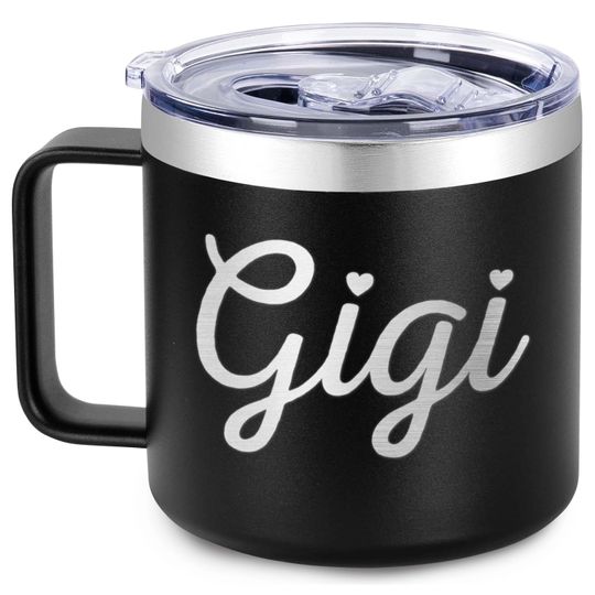 Discover Gigi Grandma Gift from Grandchildren Insulated Coffee Mug Tumbler with Handle Lid 14 oz