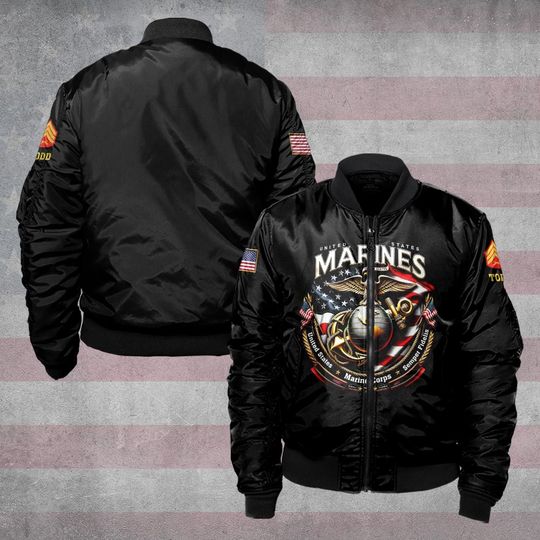 Discover Honor U.S Marines Emblem Bomber Jacket