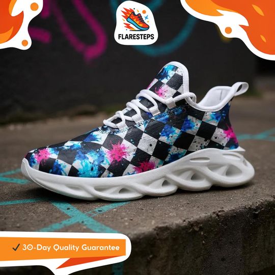 Discover Punk Sneakers  Spatter print, bold unisex mesh shoes with vibrant neon splatters