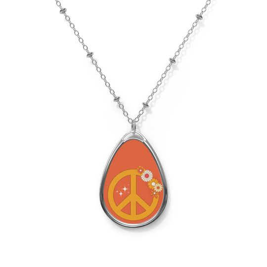 Discover Peace Sign Oval Necklace, Boho Jewelry, Gift for Her, Hippie Necklace