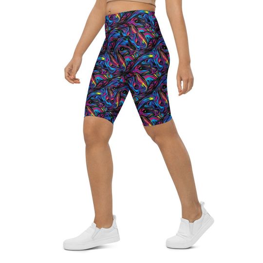 Discover Psychedelic Neon Paint Bike Shorts