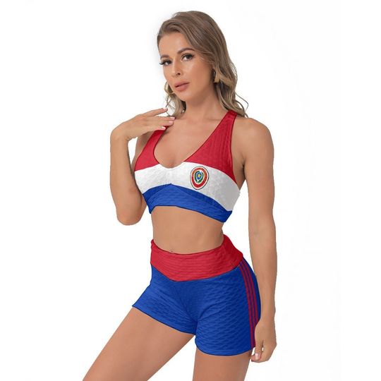 Discover Paraguay Top, and shorts, Ladies, Teens, Gifts, Paraguayan Women's Short Sport Bra Suits