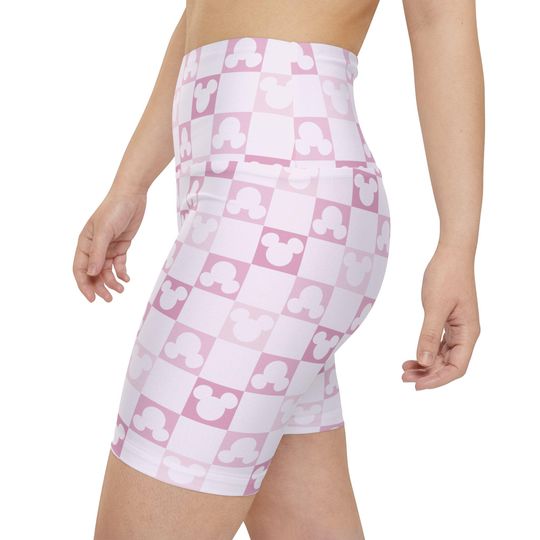 Discover Pink Checkered Mickeyy RunDisney Shorts | High-Waisted Disneyyy Bounding Workout Apparel | Disneyyy Trip Gym Shorts