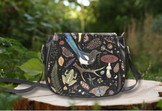 Discover MAGPIE BIRD MYSTICAL Crossbody Saddle Bag, Mystical Forest Shoulder Bag