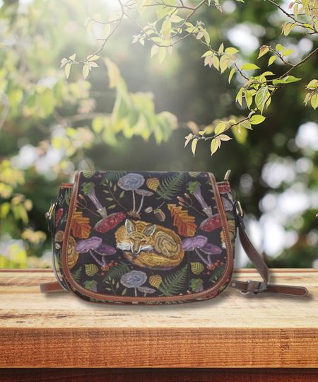 Discover SLEEPING FOX FALL Inspired Saddle Bag, Mushrooms Fern Forest Plants Shoulder Bag
