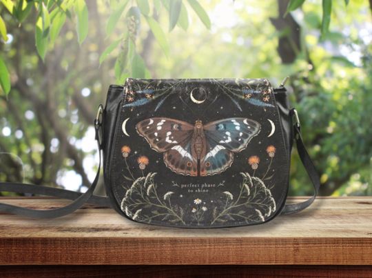 Discover CELESTIAL BUTTERFLY Saddle Bag, Floral Butterfly Small Shoulder Bag, Vegan Leather Bag