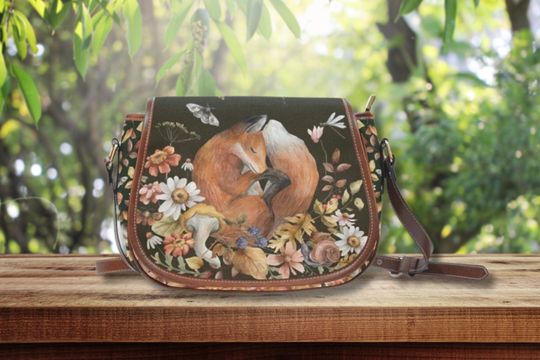 Discover SLEEPING FOX Saddle Bag, Autumn Forest Nature Crossbody Bag, Cottagecore Bag