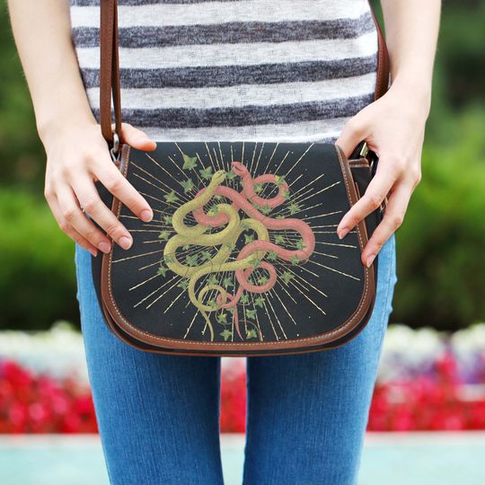 Discover Mystical Snakes Saddle Bag Purse, Celestial Snakes Cross-Body Purse, Witchy Saddle Bag